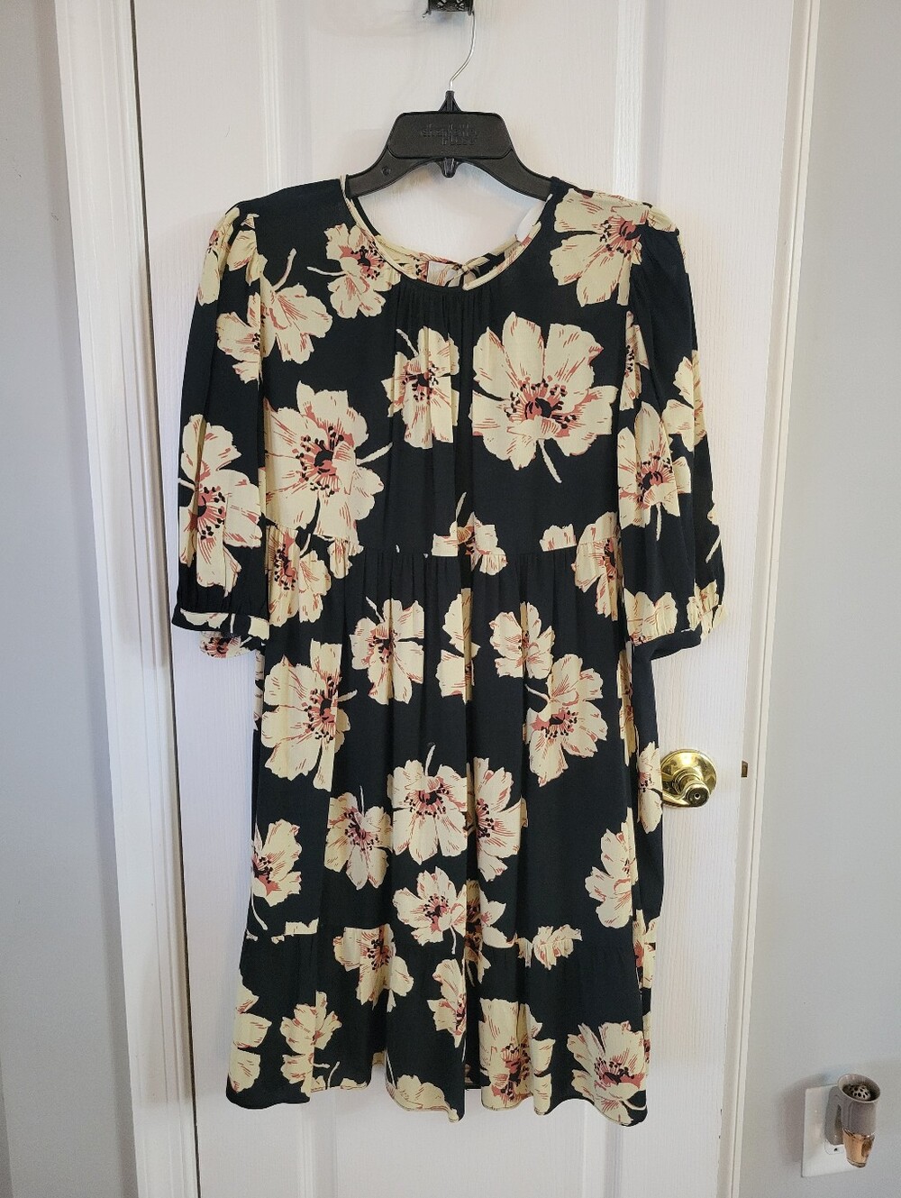 ba&sh Katia Floral Print Mini Dress Noir Black Cream Size Medium Flowy